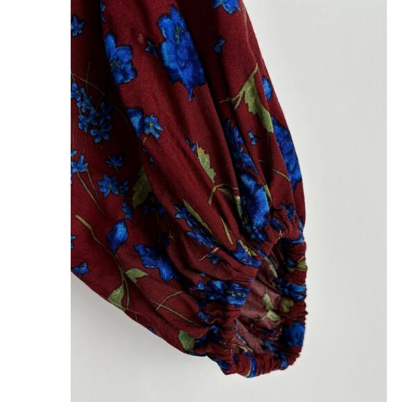 Free People Flower Fields Mini Dress Burgundy Womens Size XS Long Sleeve Boho - Picture 10 of 15